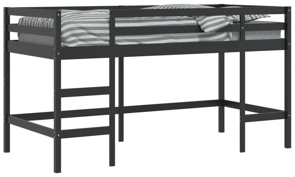 Cama alta p/ criança c/ escada 90x200 cm pinho maciço preto