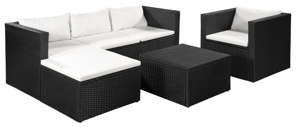 vidaXL 4 pcs conjunto lounge para jardim vime PE preto e branco