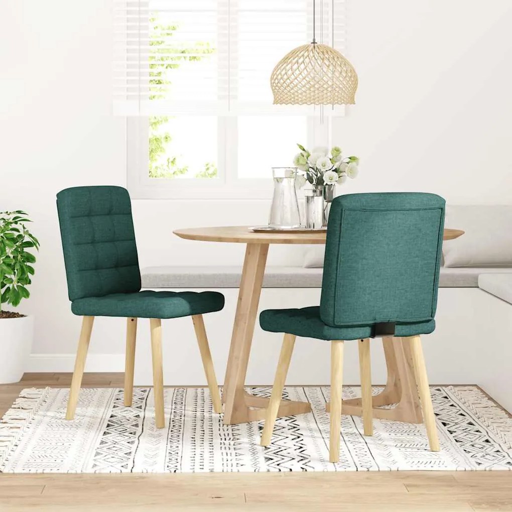 Cadeiras de jantar 2 pcs tecido verde-escuro