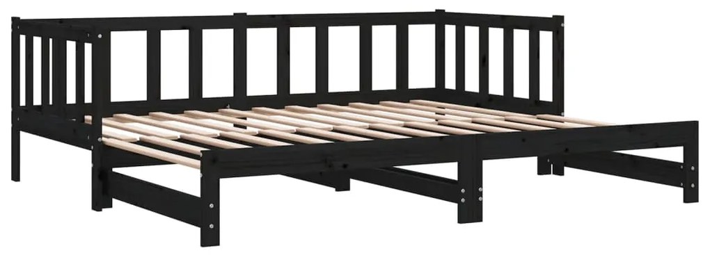 Sofá-cama com gavetão 90x200 cm madeira de pinho maciça preto