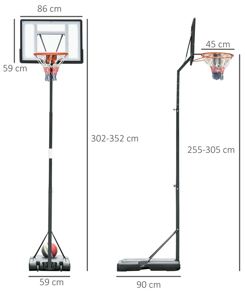 HOMCOM Tabela de Basquetebol com Suporte Portátil Aro de Ajustável em