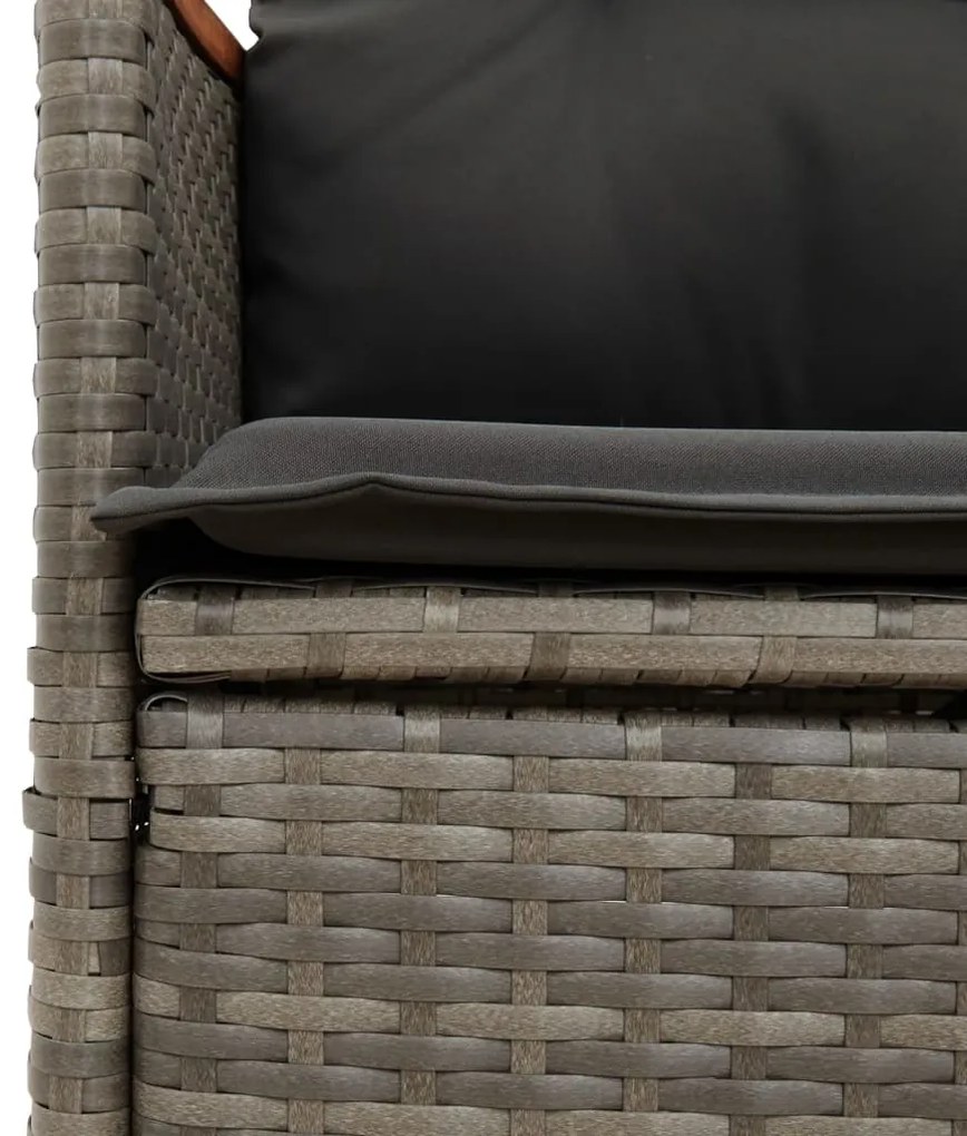 7 pcs conjunto de jantar p/ jardim c/ almofadões vime PE cinza