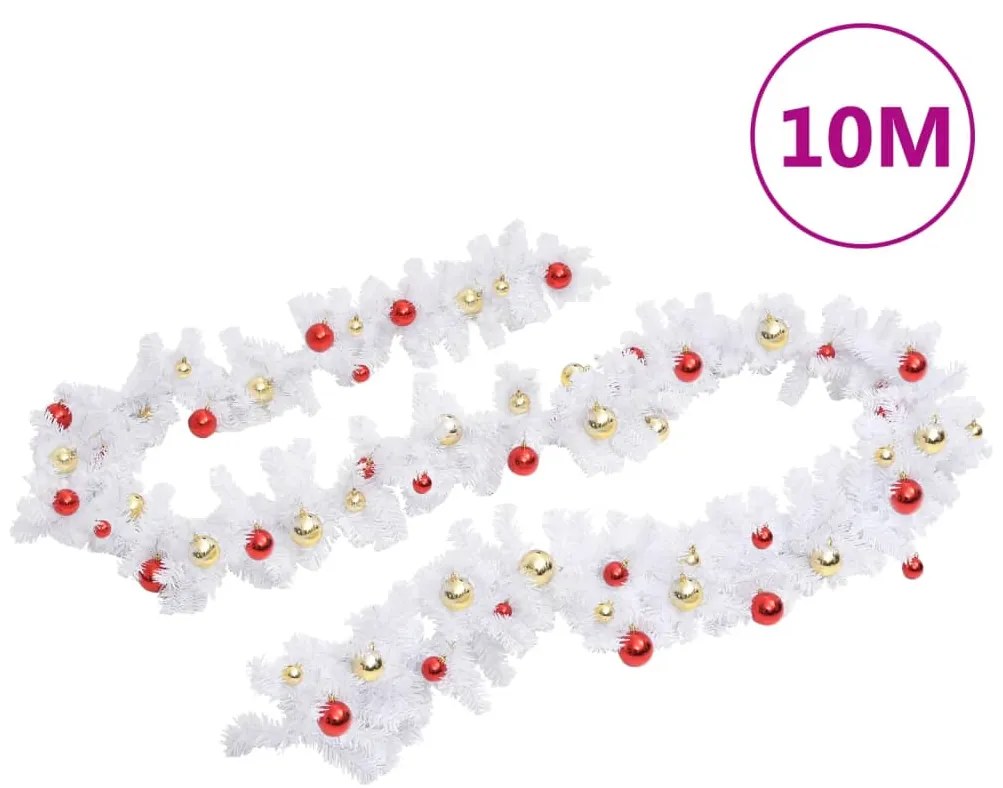 Grinalda de Natal decorada com enfeites 10 m branco