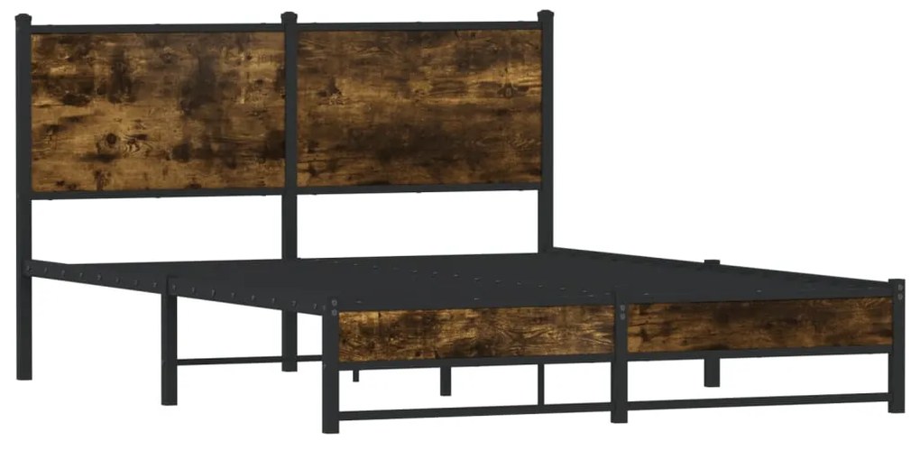 Estrutura de cama sem colchão 140x190 cm metal carvalho fumado