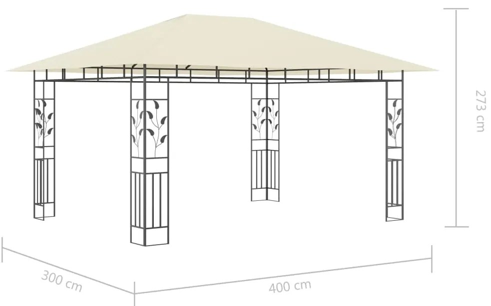 Gazebo c/ mosquiteiro e cordões luzes LED 4x3x2,73m creme