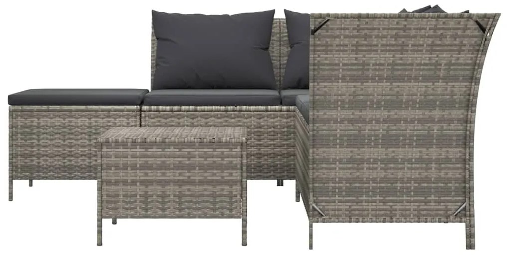 4 pcs conjunto lounge de jardim c/ almofadões vime PE cinzento
