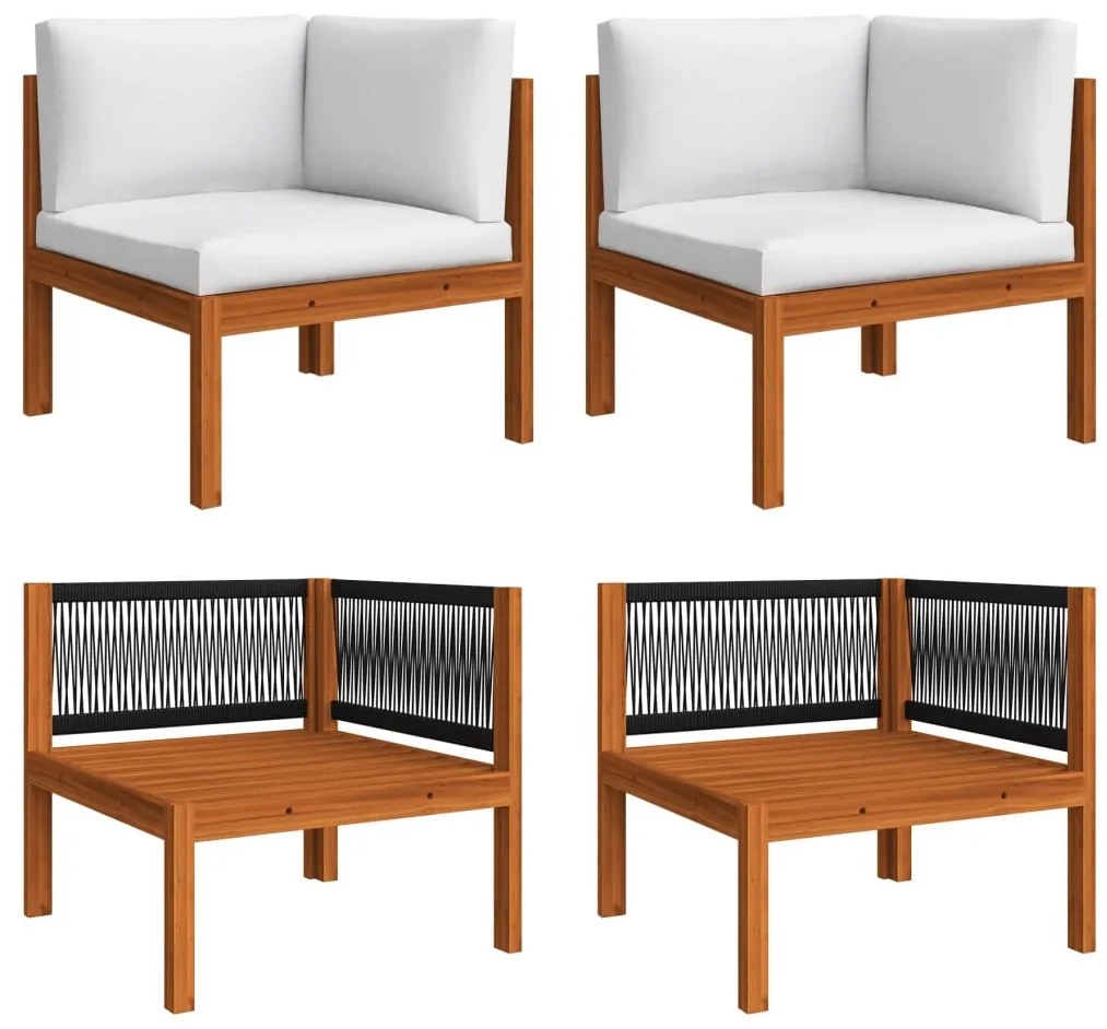 5 pcs conjunto lounge jardim c/ almofadões acácia maciça creme