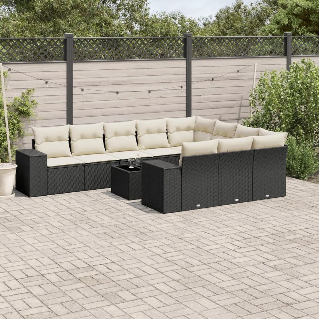 11 pcs conjunto sofás de jardim c/ almofadões vime PE preto