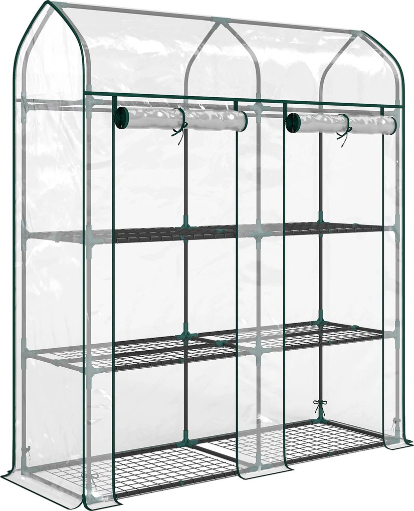 Estufa Pequena de 3 Níveis 2 Portas Enroláveis Estrutura de Aço Cobertura de Plástico 143x46x165 cm Transparente