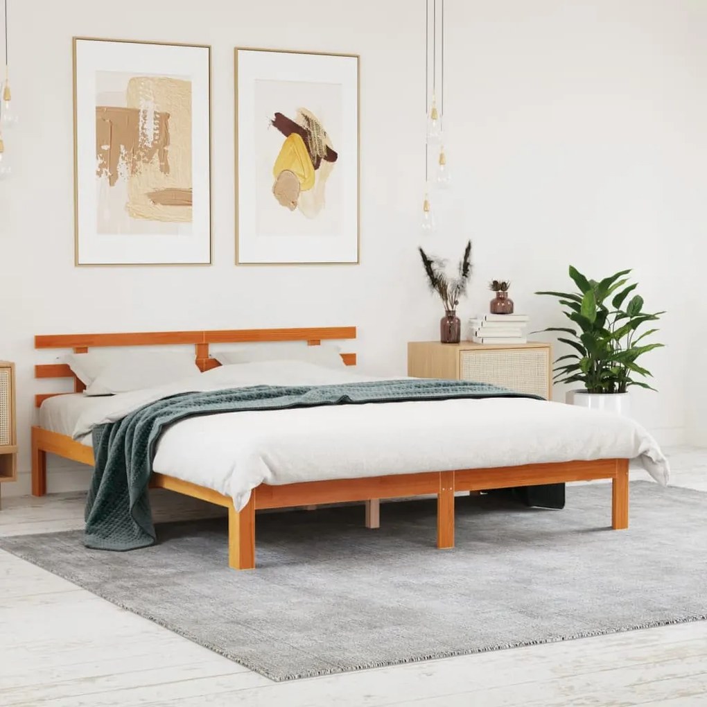 Cama sem colchão 150x200 cm madeira pinho maciça castanho-mel