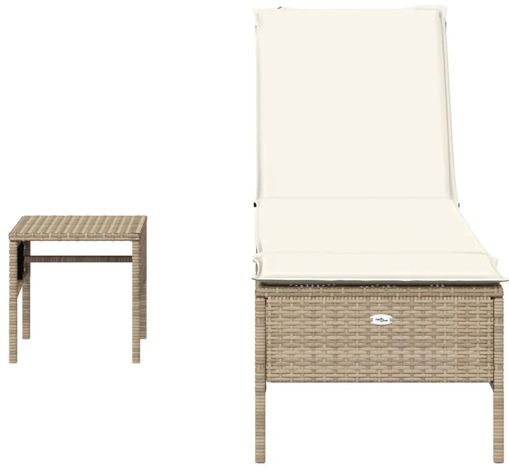 Espreguiçadeira com mesa e almofadão vime PE bege