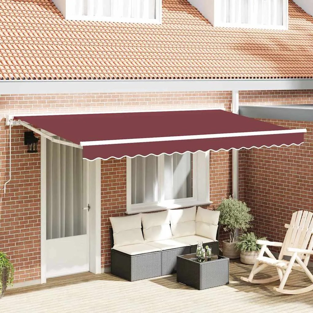 vidaXL Toldo Retrátil Manual Borgonha 350 x 200 cm Poliéster e Metal