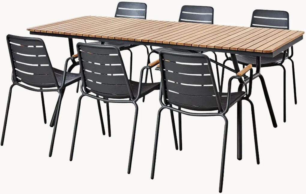 Conjunto de jantar de jardim em madeira de teca Parc, conjunto de 7