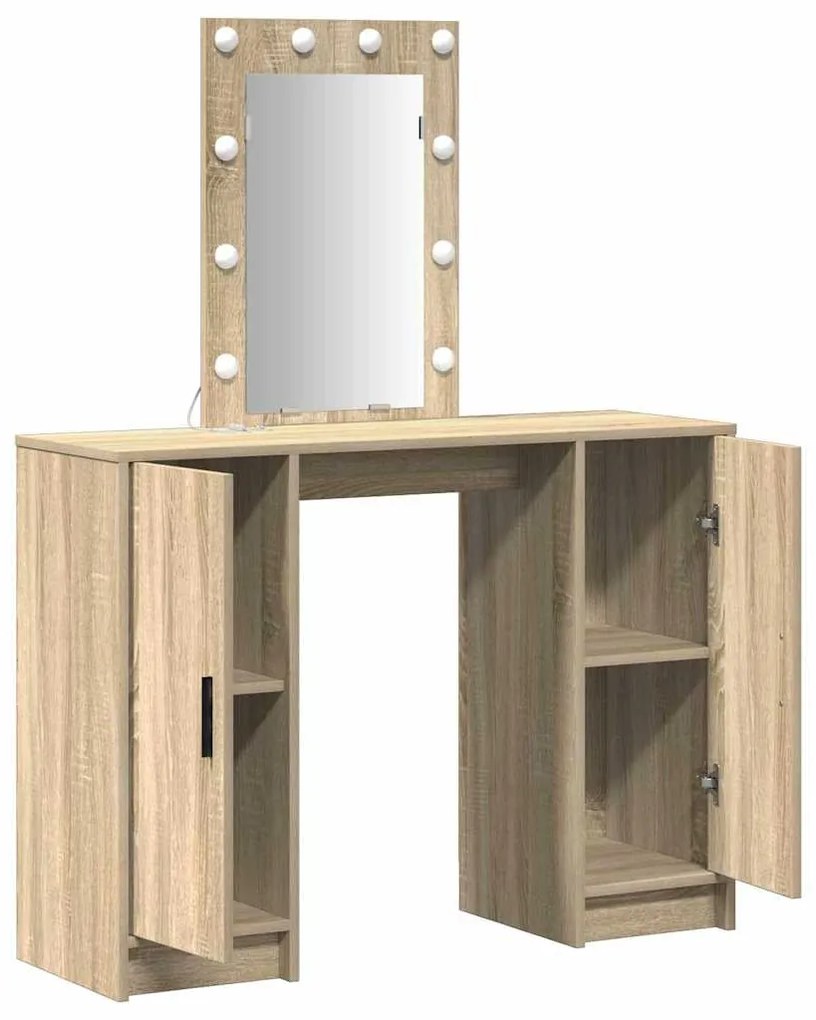 Mesa de Maquiagem com Luzes LED em Carvalho Sonoma, 102x33x135 cm