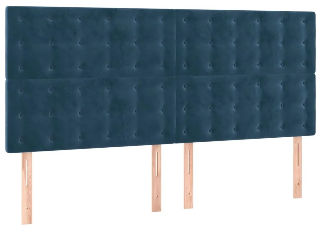 Cabeceira cama c/ luzes LED veludo 180x5x118/128cm azul-escuro