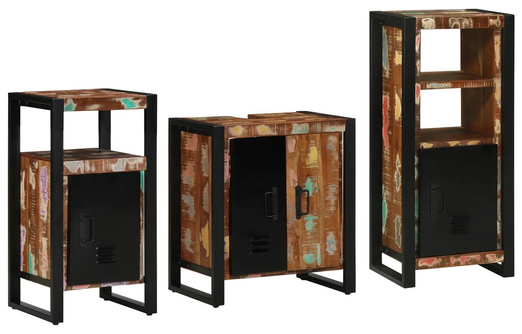 vidaXL Conjunto de Móveis para Banheiro com prateleira com armazenamento com porta 3 pcs
