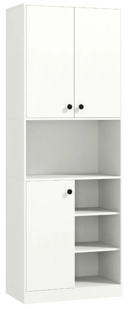 Armário alto de cozinha para despensa 60 x 33 x 166 cm com suporte para micro-ondas com portas Branco