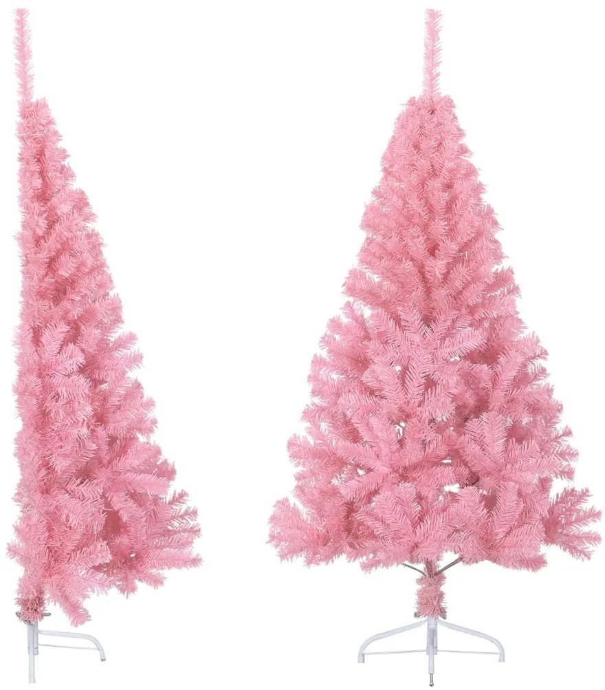 vidaXL Meia árvore de Natal artificial com suporte 150 cm PVC rosa