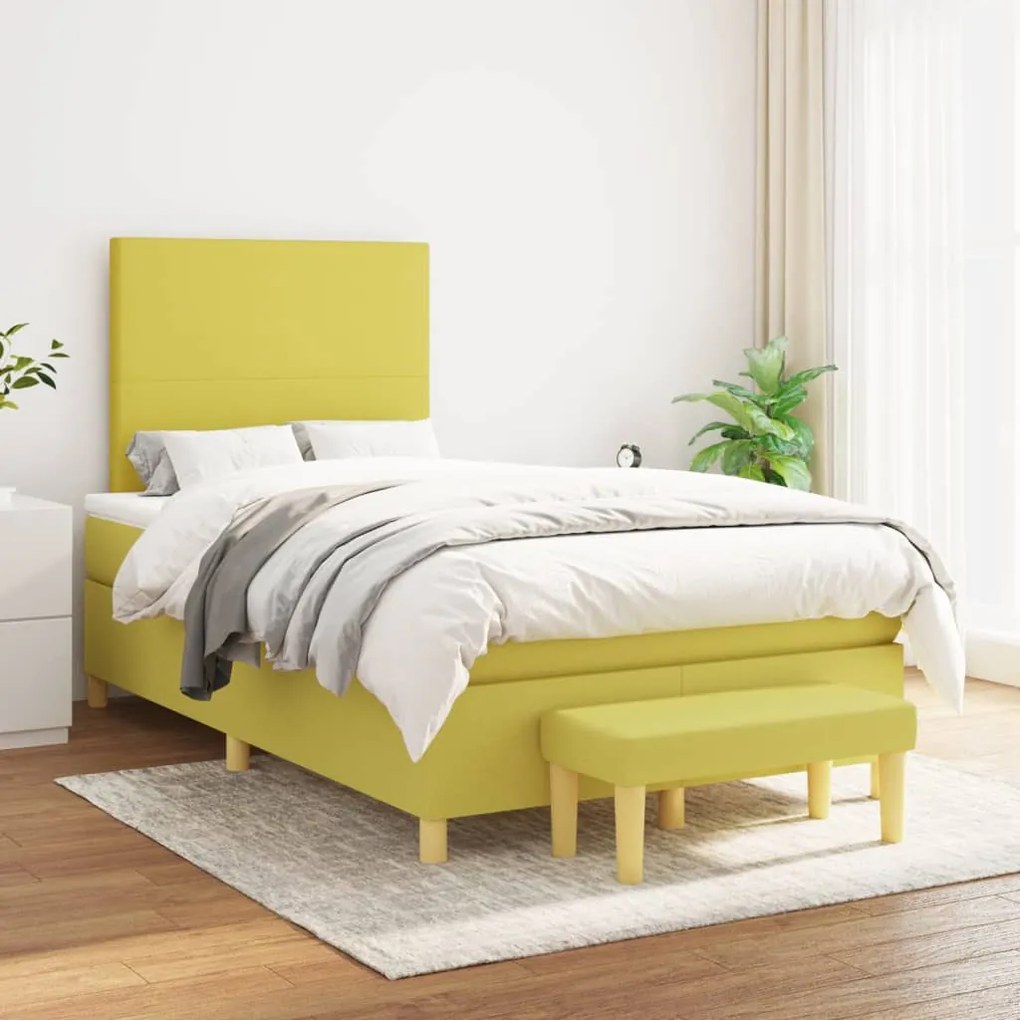 vidaXL Cama com molas/colchão 120x200 cm tecido verde-claro