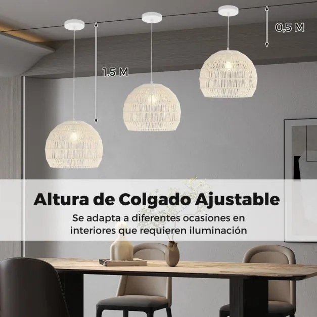Candeeiro Teto esférico suspensa fácil de instalar, lâmpada incluída, para sala de jantar, sala de estar, quarto... 43 x 34 cm, bege