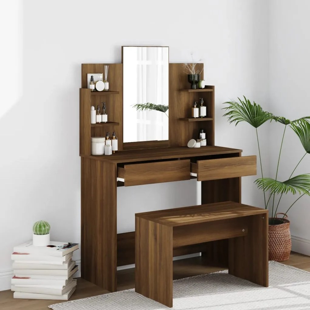 3114162 vidaXL Conjunto toucador 96x40x142 cm cor carvalho castanho