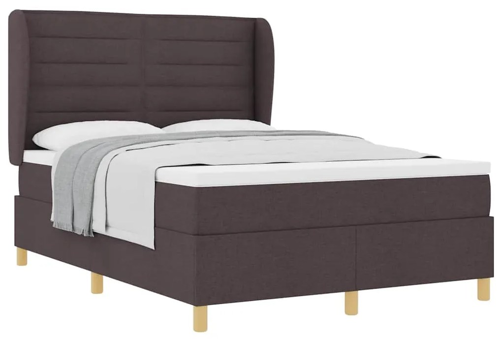 Estrutura de Cama com Colchão Marrom Escuro 140x190 cm Tecido
