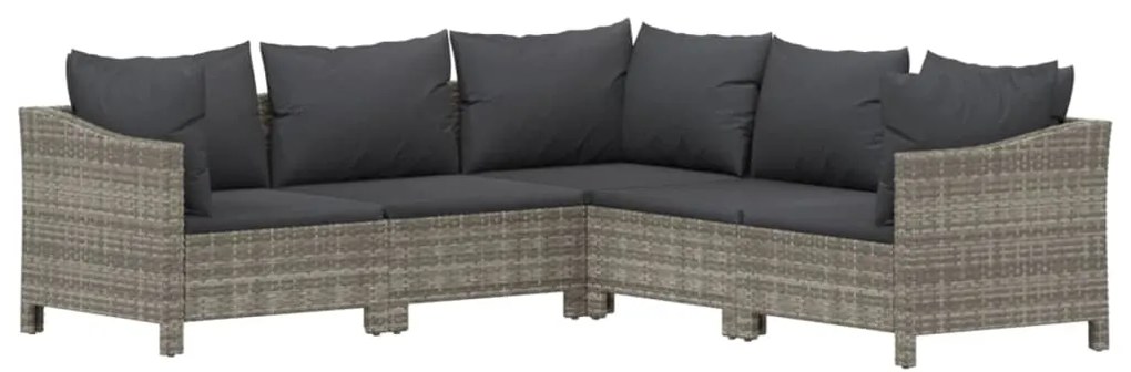 5 pcs conjunto lounge de jardim c/ almofadões vime PE cinzento
