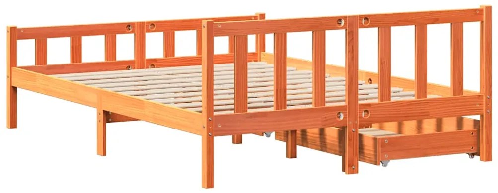Cama sem colchão 160x200 cm madeira pinho maciço castanho-mel