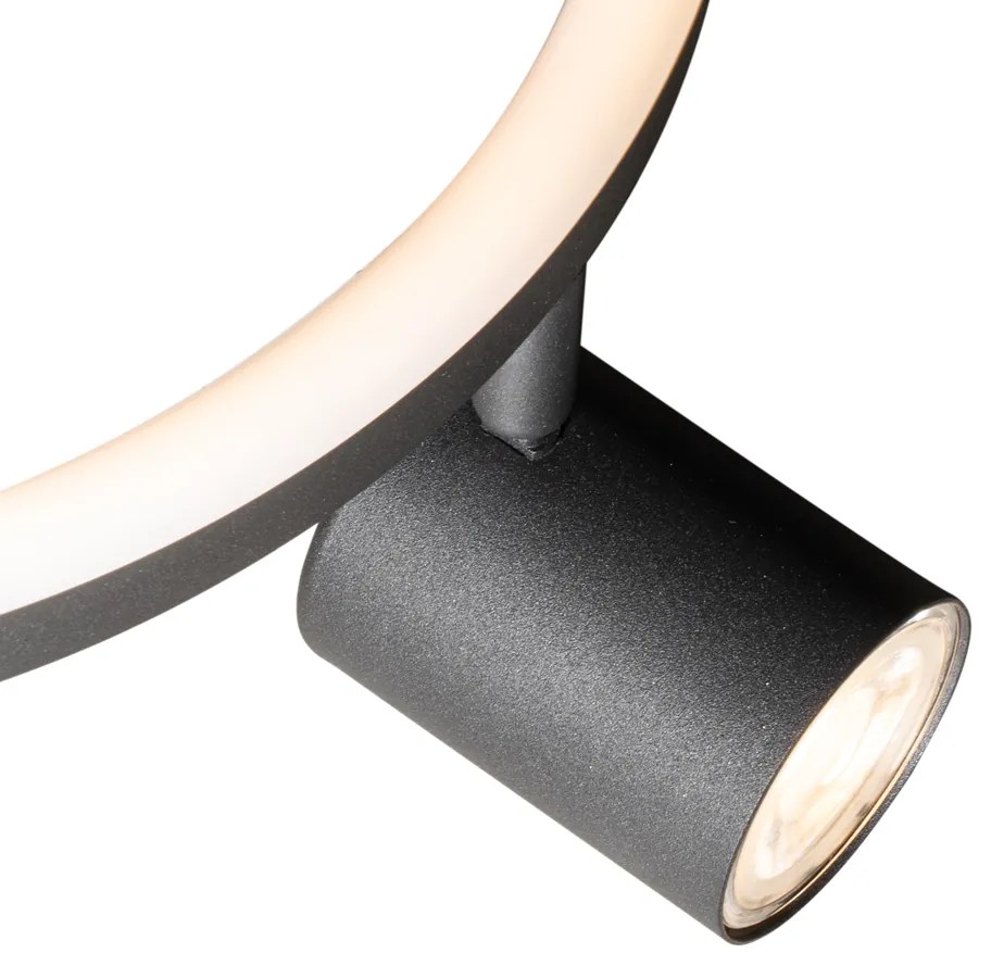 LED Foco de teto redondo preto GU10 50mm 3 luzes com luz de fundo - Back Up Moderno