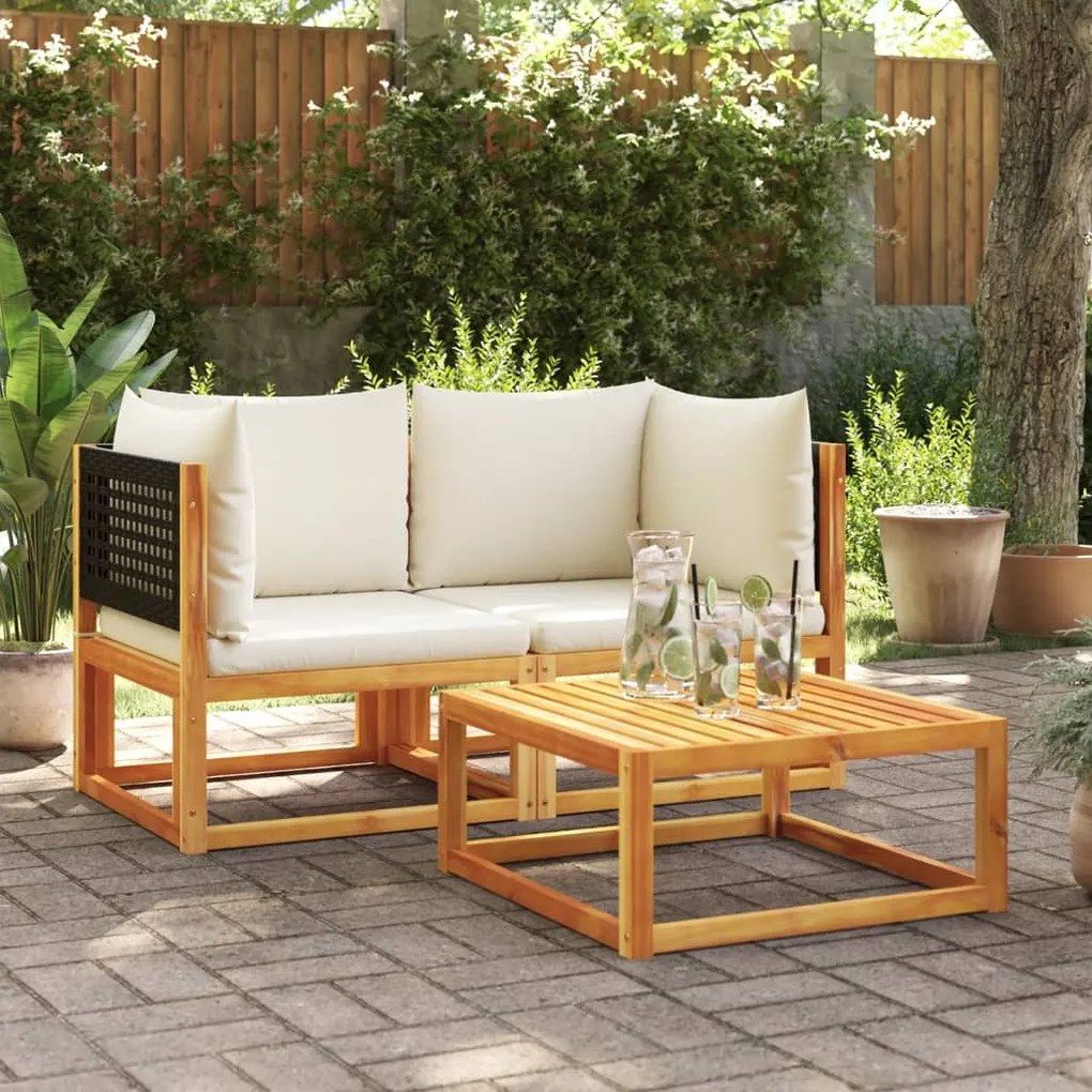 vidaXL Sofás de canto p/ jardim 2 pcs c/ almofadões acácia maciça