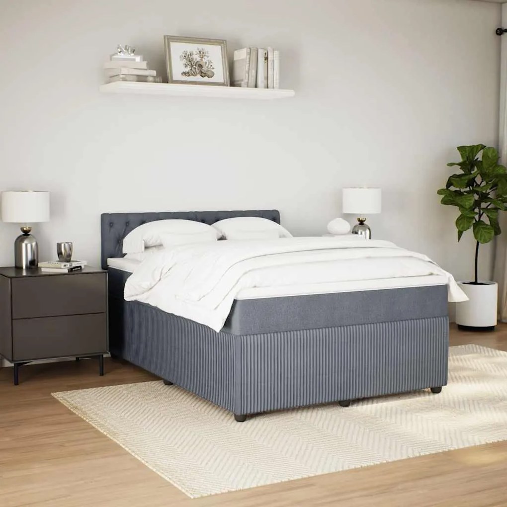 Cama com molas/colchão 140x200 cm veludo cinzento-escuro