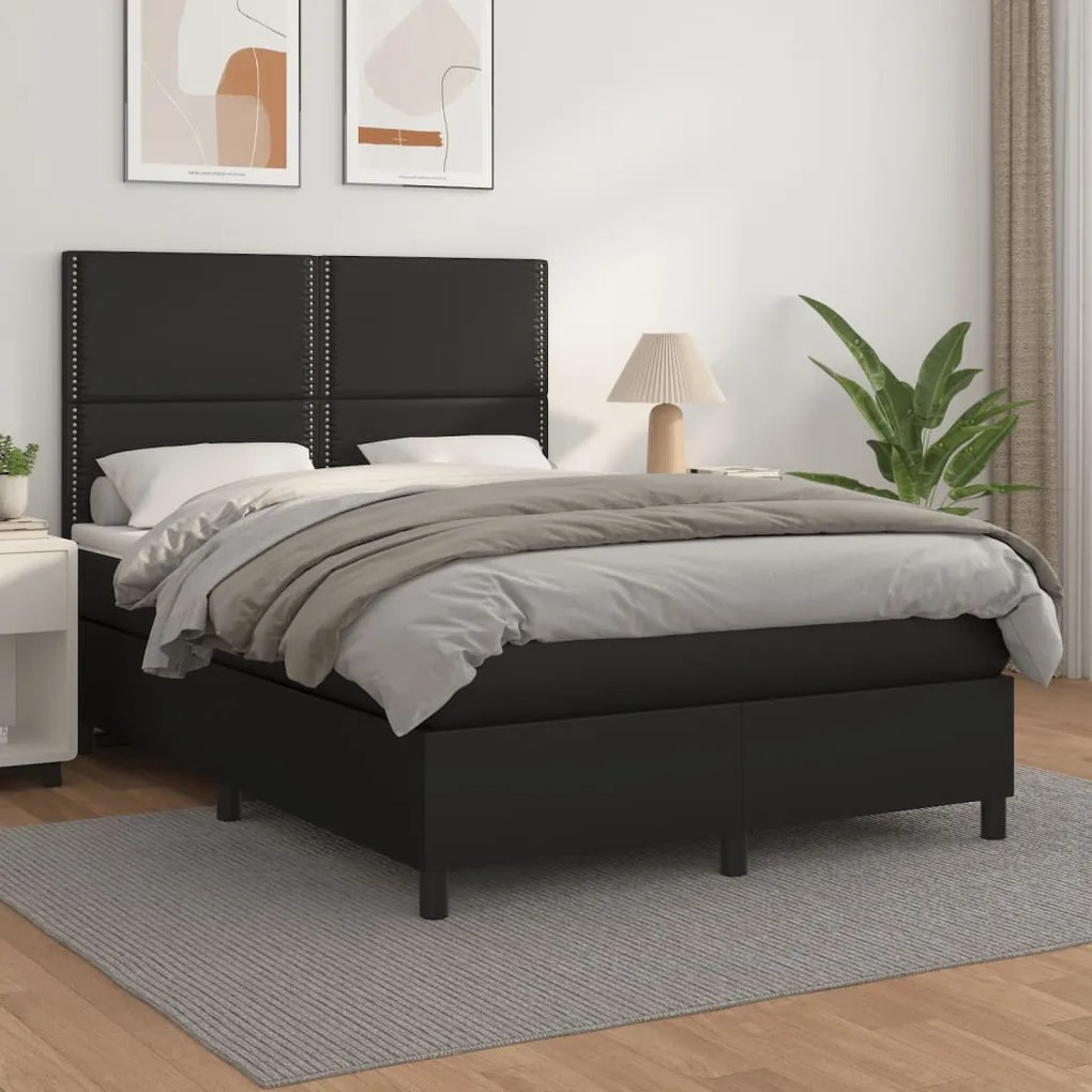 vidaXL Cama com molas/colchão 140x200 cm couro artificial preto