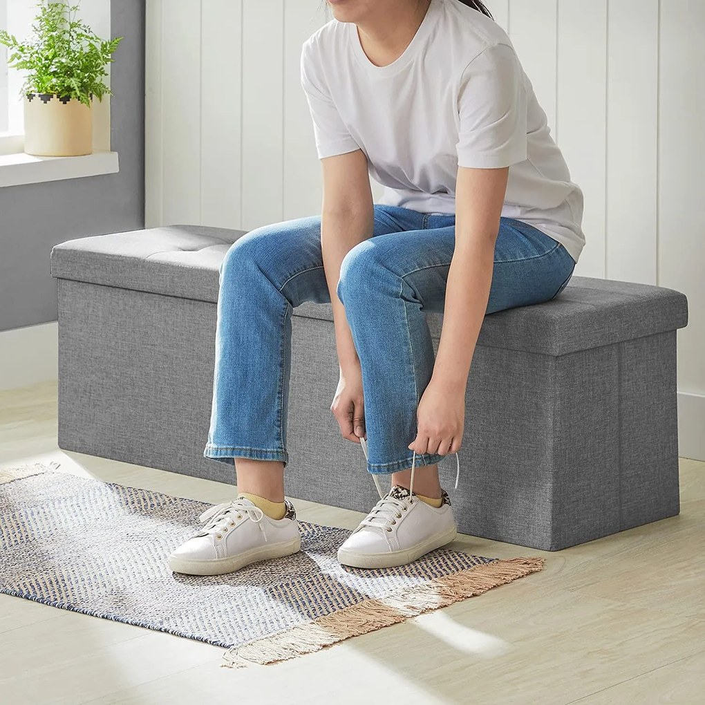 Banco com espaço de arrumação 110 x 38 x 38 cm cinzento claro