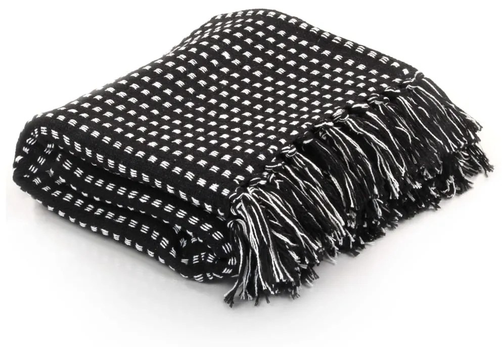 vidaXL Manta em algodão aos quadrados 125x150 cm preto