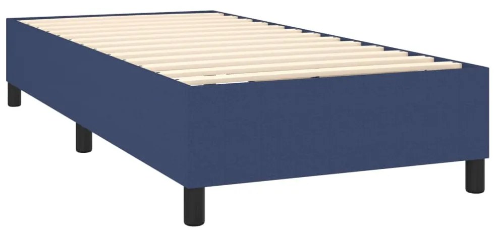 Cama box spring c/ colchão e LED 100x200 cm tecido azul