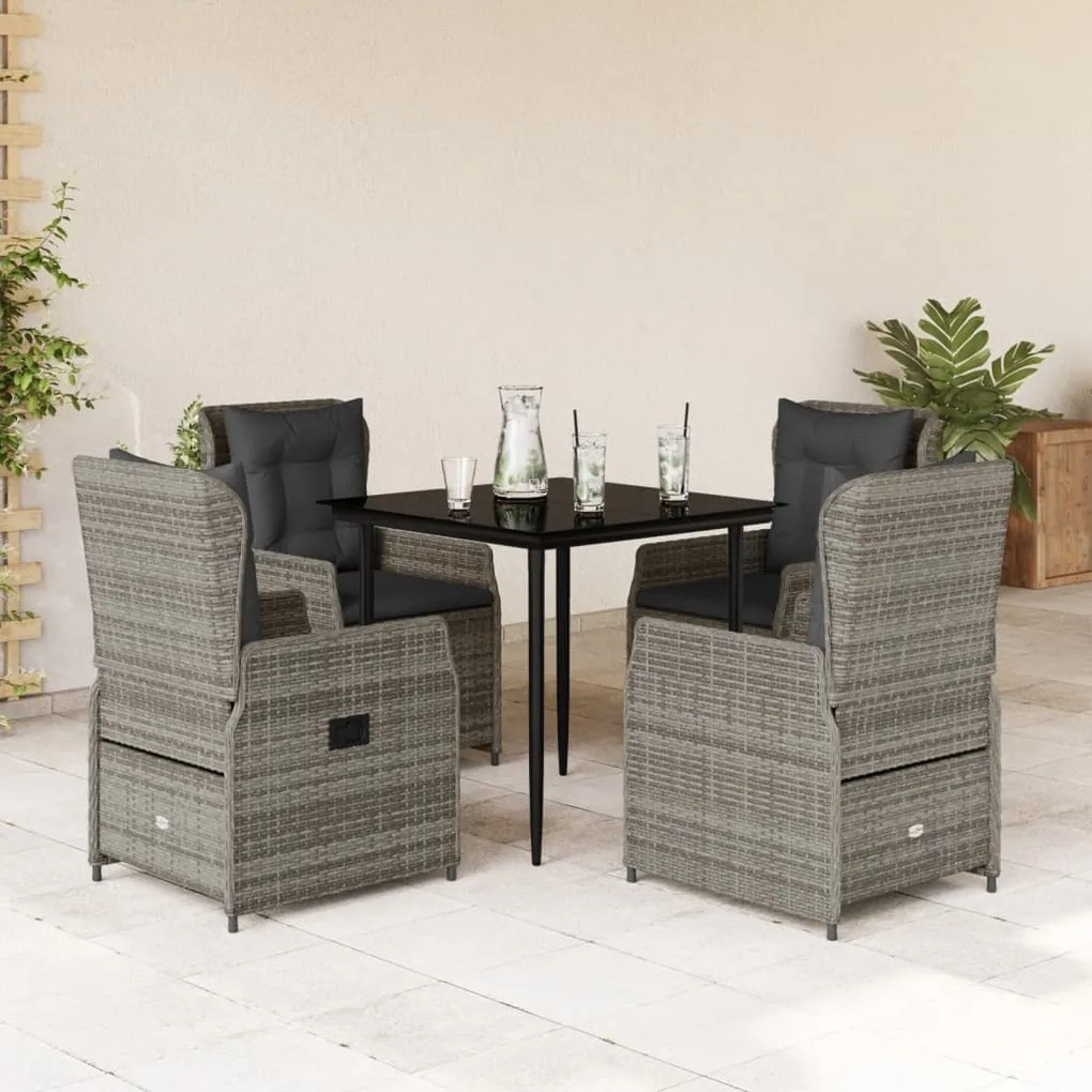 vidaXL 5 pcs conjunto de jantar p/ jardim c/ almofadões vime PE cinza