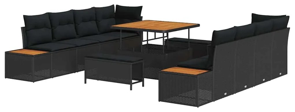 Conjunto de Sofá de Jardim com 11 Peças e Almofadas Pretas em Rattan d