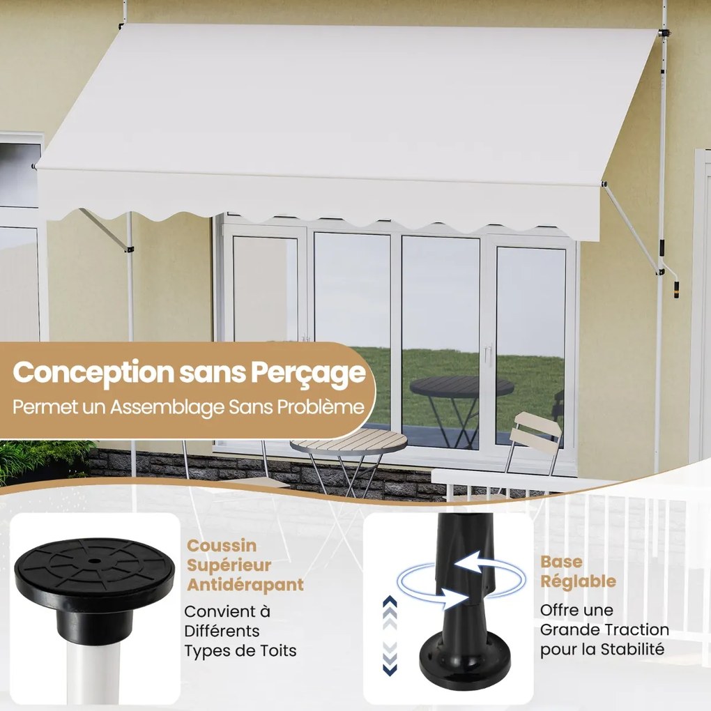 Toldo externo ajustável sem perfuração com manivela, toldo e jardim 400 x 210-300 cm preto