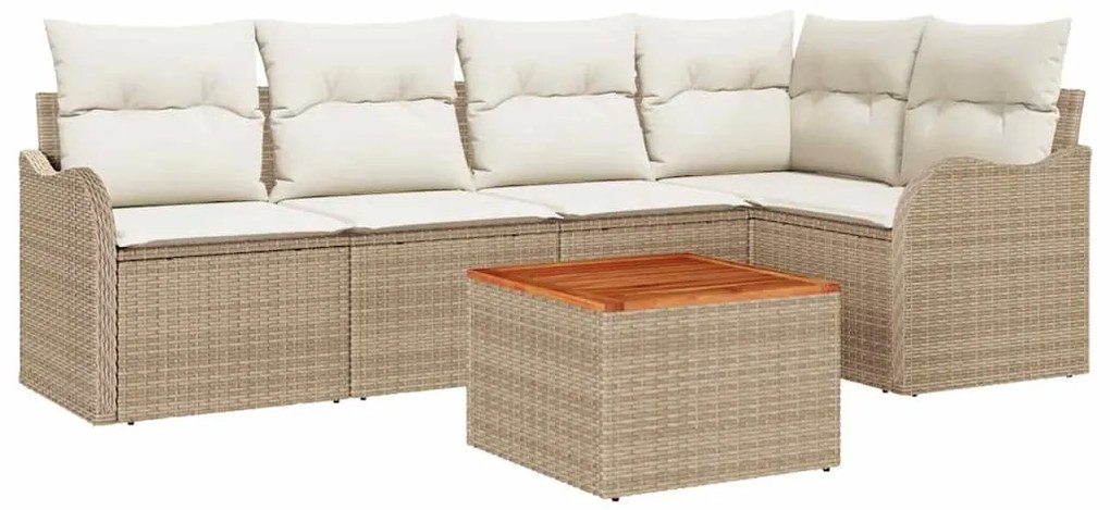 Conjunto de Sofá de Jardim de 6 Peças com Almofadas Bege em Rattan Sin