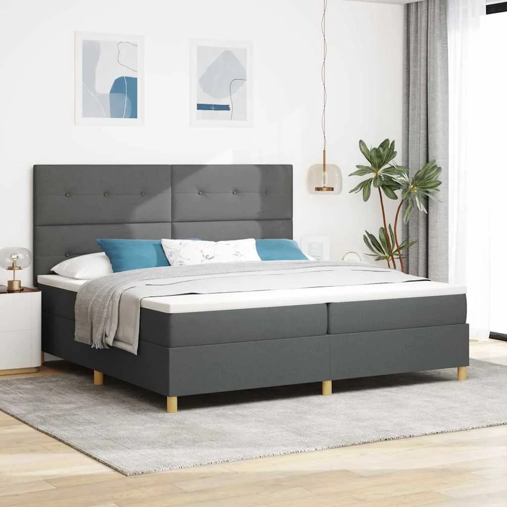 Cama Box com Colchão &amp; LED Cinza Escuro 200x200 cm Tecido