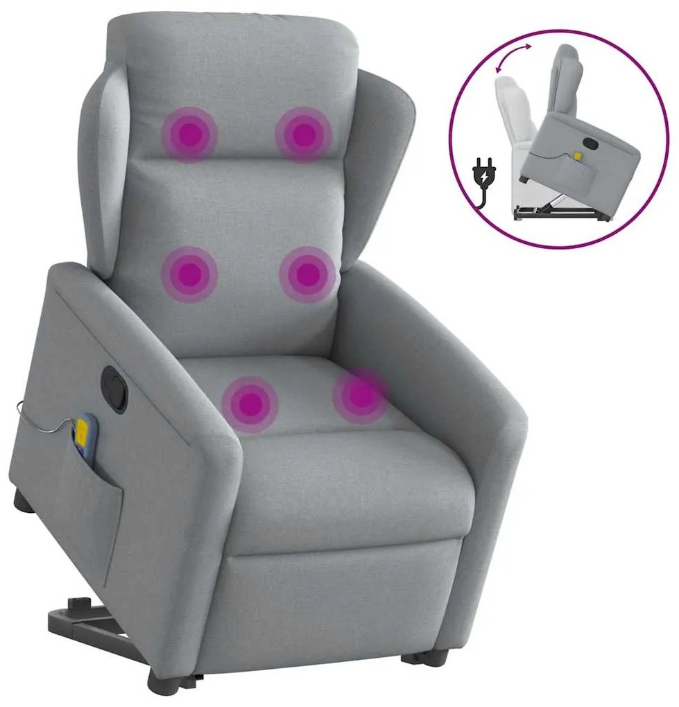 vidaXL Poltrona reclinável massagens tecido cinzento-claro