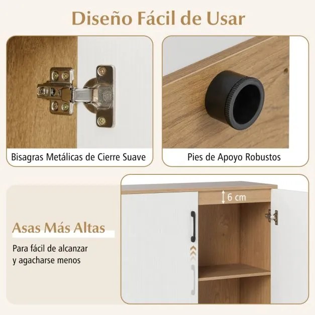 Armário de armazenamento moderno com 2 portas e prateleira ajustável em 5 posições Natural + Branco