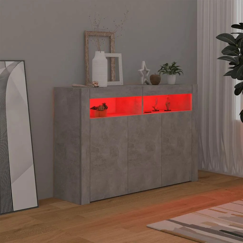 Aparador com luzes LED 115,5x30x75 cm cinzento cimento
