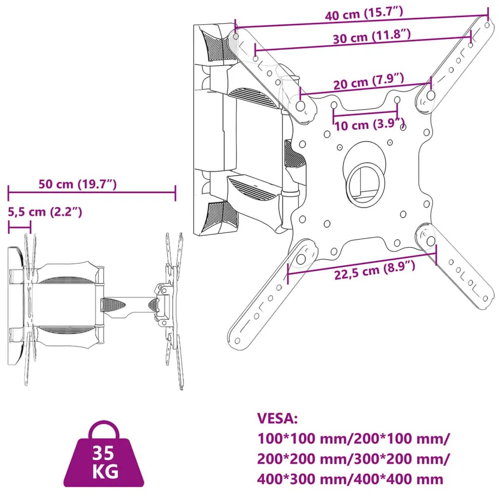 Suporte de parede p/ TV ecrãs de 32-55" Max VESA 400x400mm 35kg