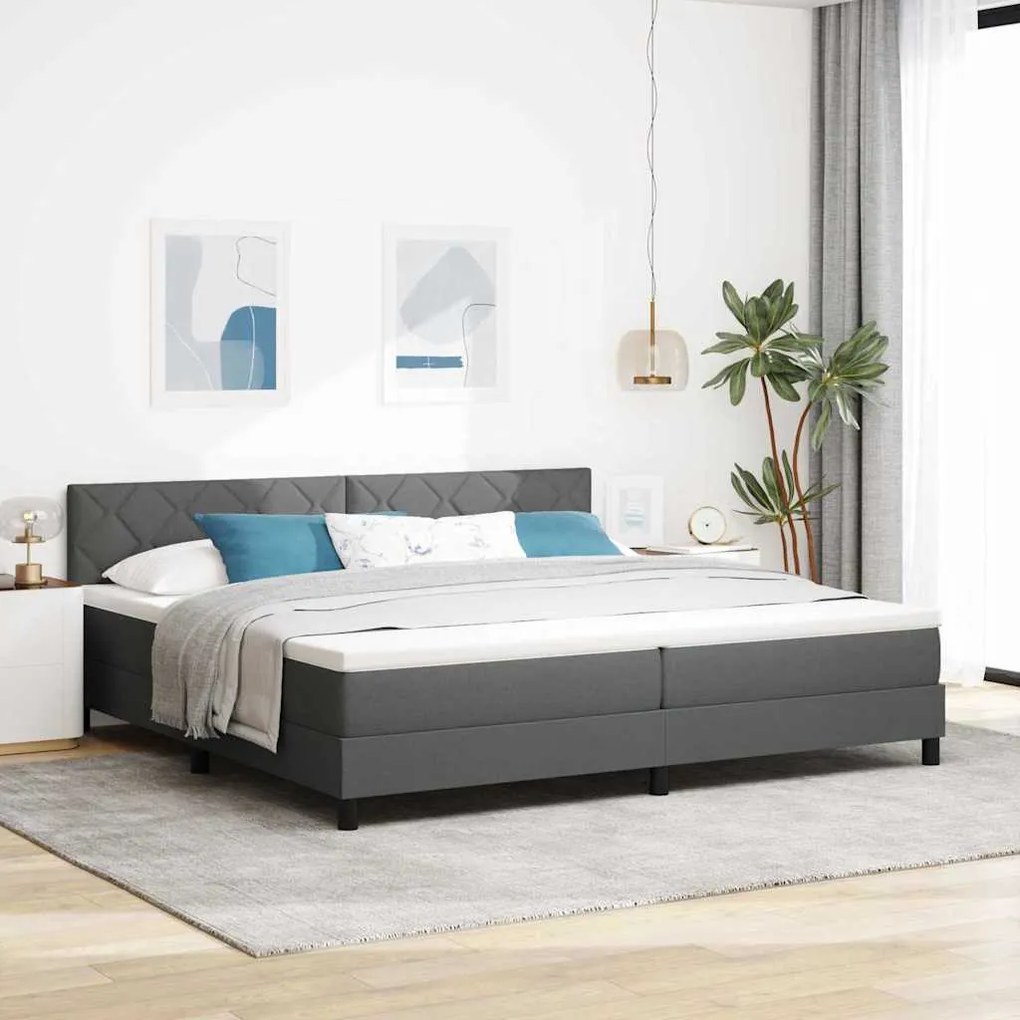 vidaXL Cama Box Spring com Colchão &amp; LED Cinza Escuro 200x200 cm Tecido