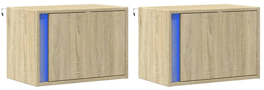Mesas de cabeceira de parede com luzes LED 2pcs carvalho sonoma