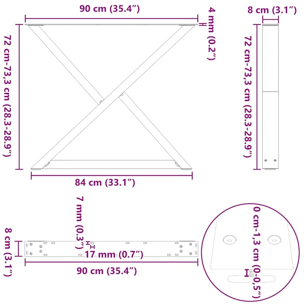 Pés para mesa de jantar 2 peças antracite 90x(72-73,3) cm aço