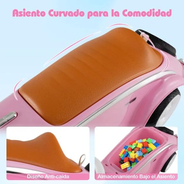 Andador carro clássico com volante, buzina, luz LED e espaço de armazenamento sob o assento para crianças de 19 a 36 meses Rosa