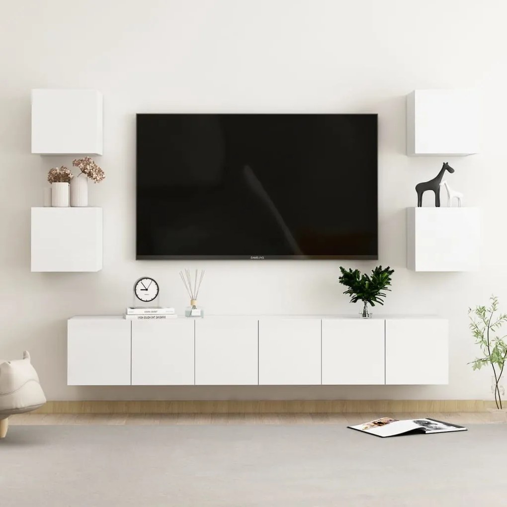 3079291 vidaXL 7 pcs conjunto de móveis de TV contraplacado branco brilhante