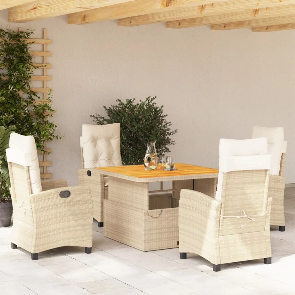 vidaXL 5 pcs conjunto de jantar p/ jardim com almofadões vime PE bege